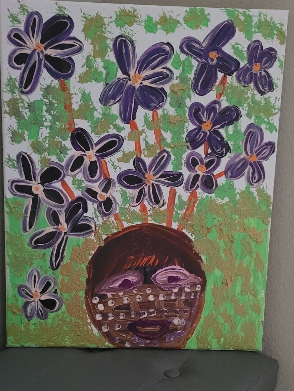 Purple Floral Canvas Art Painting - Handcrafted Home Accent